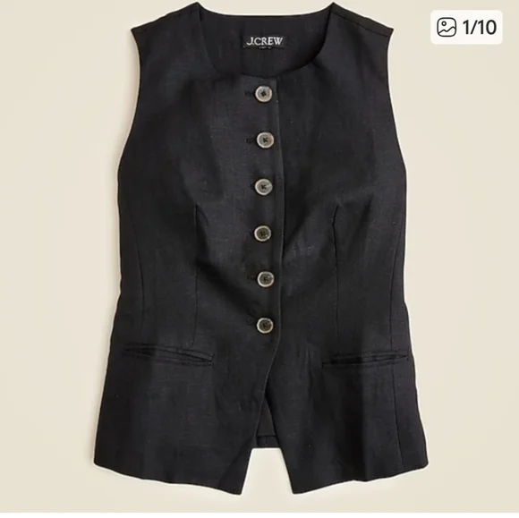 J.Crew Cutaway vest top in linen CI544 black 2 - Picture 1 of 3